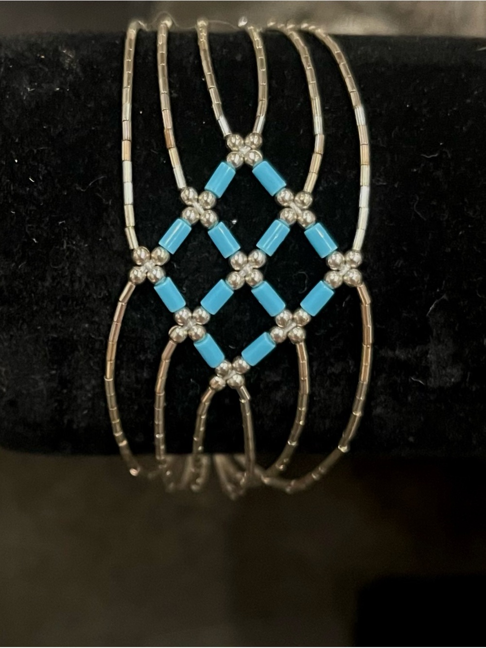 Turquoise Liquid Sterling Silver Beaded Basket-Weave Bracelet